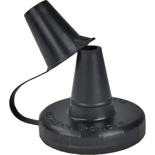 Hodgdon Powder Funnel Cap Black, a black plastic funnel cap designed for refilling powder containers with a wide base and narrow top.