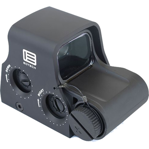 EOTech XPS3-0 Holographic Red Dot Sight Black 68 MOA Ring with 1 MOA Dot and CR123 Battery, close-up product image showing a compact black holographic sight with a rectangular viewing window, side adjustment dials, and EOTech logo on a white background.