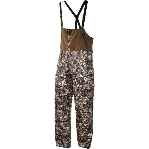 Badlands Pyre Bib Approach Fx XL, camouflage patterned waterproof hunting bib with adjustable suspenders and multiple pockets.