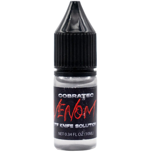 Cobratec Venom Otf Knife Solution 10ml, small clear bottle with black cap and label, contains 10ml of weapons-grade knife solution.