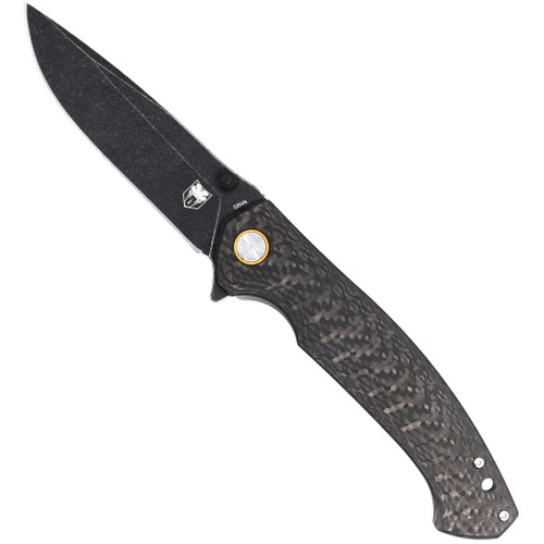 Cobratec Aventus Carbon/titanium S35vn Knife Folding Blade Carbon Fiber, high-quality folding knife with a black S35vn steel blade and a textured black carbon fiber handle.