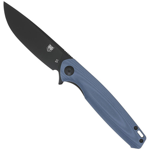 Cobratec Rath G-10 Folder Knife Folding Blade Black, outdoor tactical folding knife with black blade and blue G-10 handle for camping and hiking activities.