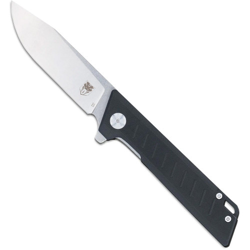 Cobratec Riptide D2 Knife Folding Blade Black, image of a sleek black folding knife with a stainless steel blade and ergonomic handle.