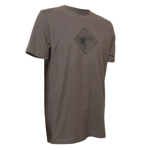 Elevation Topo Tee Grey Medium, a men's short sleeve t-shirt in medium grey with a black topographical mountain design on the front.