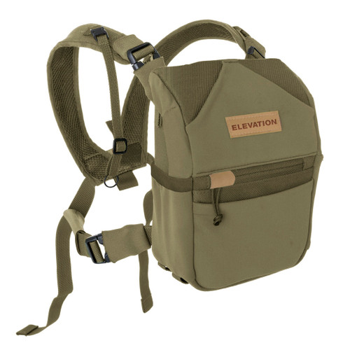 Elevation Encompass Bino Harness Ambush Green, tactical binocular harness with adjustable straps and multiple compartments for outdoor and hunting gear.