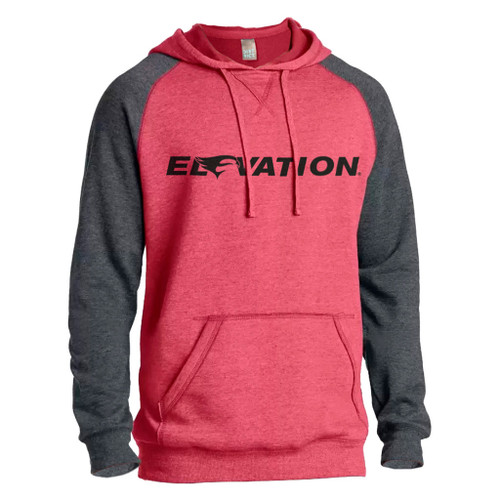 Elevation Light Weight Logo Sweatshirt 2x Large, red and gray hooded sweatshirt with a front pocket and black logo design.