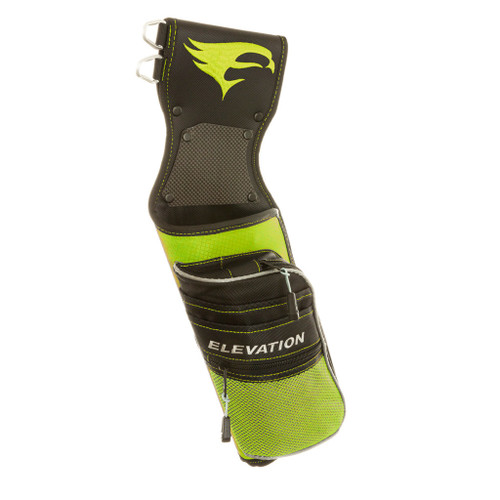 Elevation Nerve Field Quiver Green Rh, sports archery quiver with a black and neon green color scheme and a logo of a stylized eagle's head.