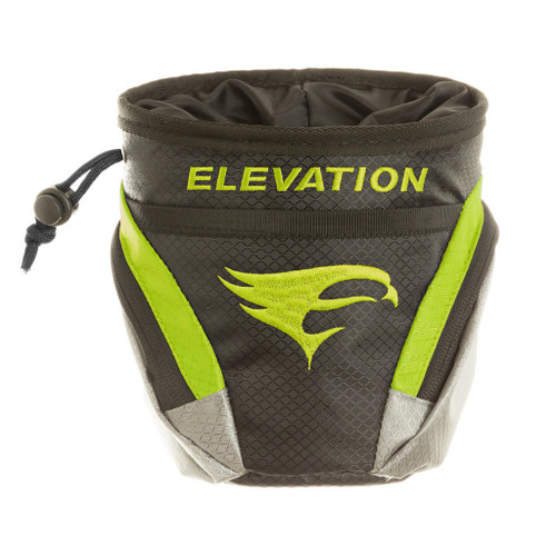 Elevation Core Release Pouch Green, compact black and neon green cycling accessory pouch with logo and adjustable drawstring.