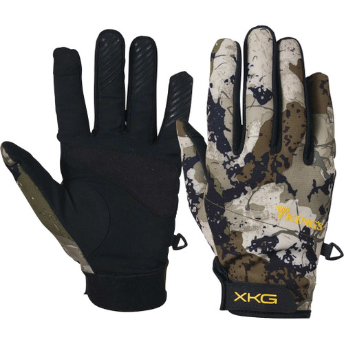Kings Camo Kings Xkg Mid Weight Glove Xk7 Large, camouflage and black gloves for outdoor activities with touchscreen compatibility.