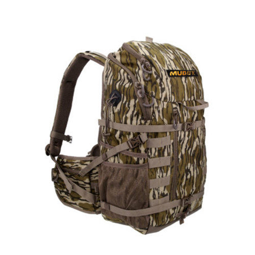Muddy Outdoors Muddy Pro 1500 Pack Mossy Oak Bottomlands, camouflage hunting backpack with multiple compartments and straps.