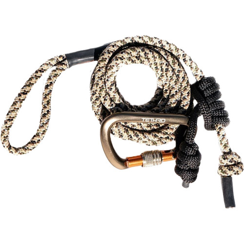 Tethrd Tether Rope 8mm, durable climbing and safety tether rope with carabiner and black cord ends.