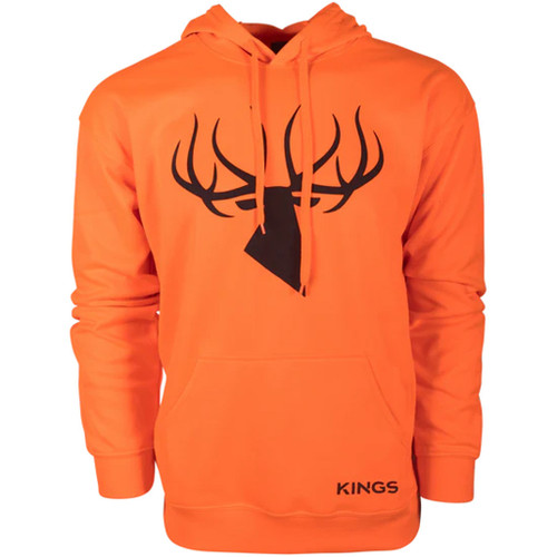 Kings Camo Kings Poly Hoodie Blaze Orange X-large, bright orange hoodie with black deer head graphic and logo.