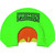 Primos Hen House Diaphragm Call The Lucy W/ Bat Cut, a hunting call device in bright neon green with a black logo and an orange perforated reed with a bat-shaped cutout.