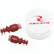 Radians Cease Fire Baffle Style Earplugs, a pair of red earplugs with a baffle design, shown next to a white container with the Radians logo in red.