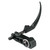 Muzzy Fish Hook Bowfishing Rest, black bowfishing rest with a curved hook and adjustable mounting mechanism.