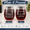 Personalized Vintage Aged to Perfection Stemless Wine Glass