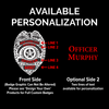 Custom etched Police Officer badge on a 16 oz Libbey can-style glass with personalized backside option, perfect for law enforcement gifts and collectibles