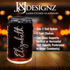 Customizable laser-etched can glass with personalized name featured, offering nine font choices and vertical or horizontal text options, by J&J DESIGNZ.