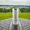 Elegant 22 oz White Stainless Steel Tumbler with a laser etched map of State College, PA, with a panoramic view of the Penn State University campus in the background, ideal for gifting to PSU students and alumni.