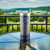 Laser engraved 22oz Navy Blue Stainless Steel Tumbler featuring a detailed map of State College, PA, with a scenic view of Penn State University lush campus and mountainous backdrop, ideal for alumni and student gifts.