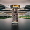 Sophisticated etched highball glass with State College, PA map, set against the striking backdrop of Beaver Stadium at Penn State University, ideal for Nittany Lions fans and alumni seeking unique barware.