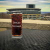 Personalized highball glass with a detailed map of State College, PA, prominently displayed against the backdrop of Beaver Stadium at Penn State University, perfect for personalized gifts and Penn State memorabilia collectors