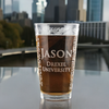 Personalized 16oz Philadelphia map pint glass featuring laser etched University City and Center City design. Custom engraving includes name and Drexel University text. Perfect for graduates, alumni, and city lovers. Great gift idea!