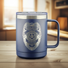 Personalized Police Badge Mug – Customized 15oz Stainless Steel Tumbler – 16 Colors - Durable Laser Etched Law Enforcement Coffee Cup Gift