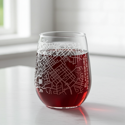 Blacksburg VA Map Stemless Wine Glass | Personalized Coordinates Gift
