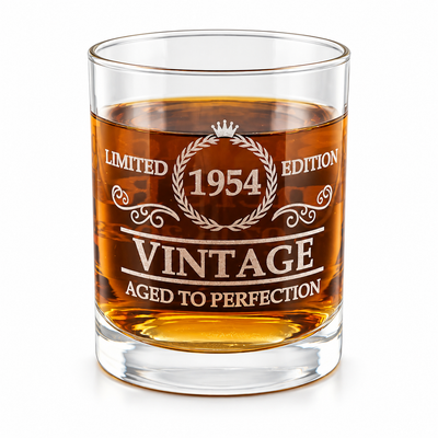 Personalized Aged to Perfection Whiskey Glass – Custom Birth Year Rocks Glass