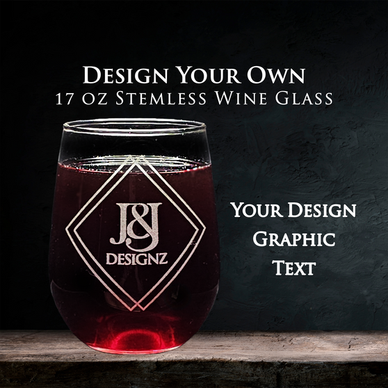 Custom Design 17 oz Etched Stemless Wine Glass