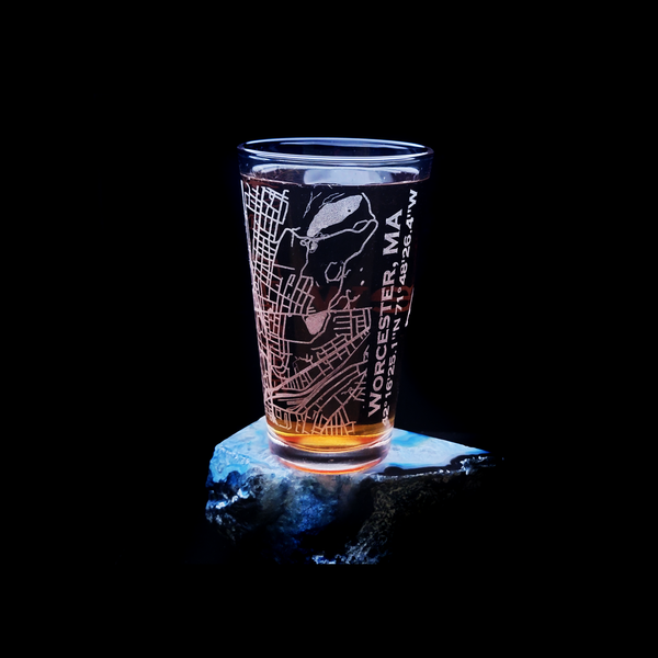 Personalized Etched Worcester Polytechnic Institute Area Map Pint Glass, WPI Map Beer Glass, Worcester Area Glass, Alumni Graduate Gift