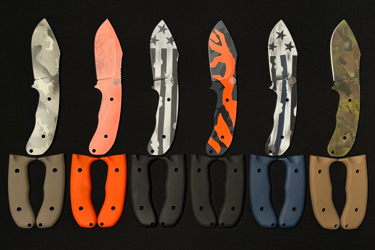 All six blades with their Cerakoted G10 scales