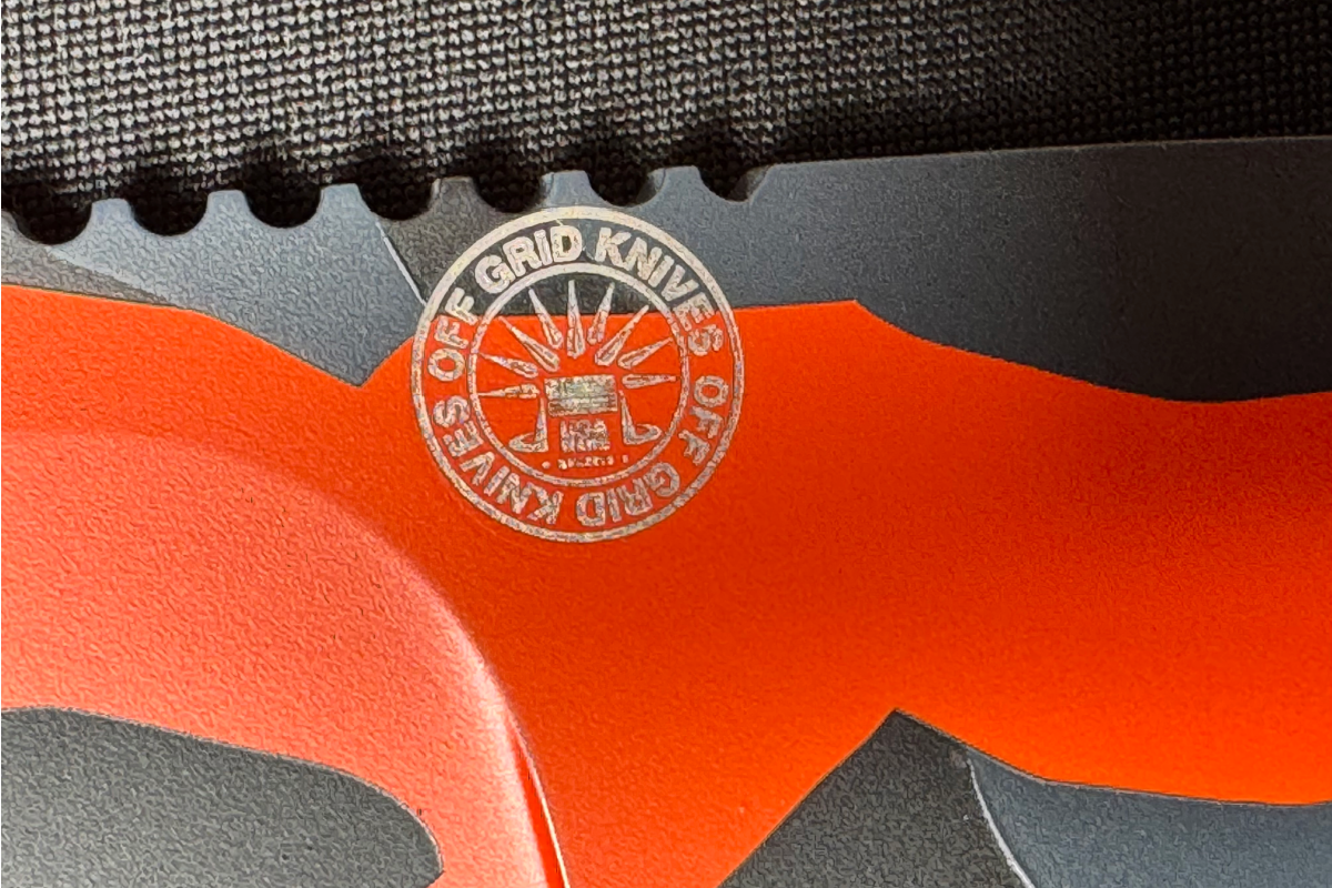 The one-of-one logo lasered on each blade