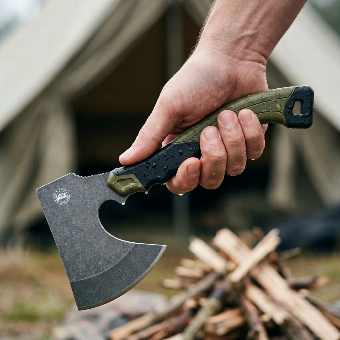 FieldGuard Scout Slate Green PP/TPR handle in hand, lifestyle shot
