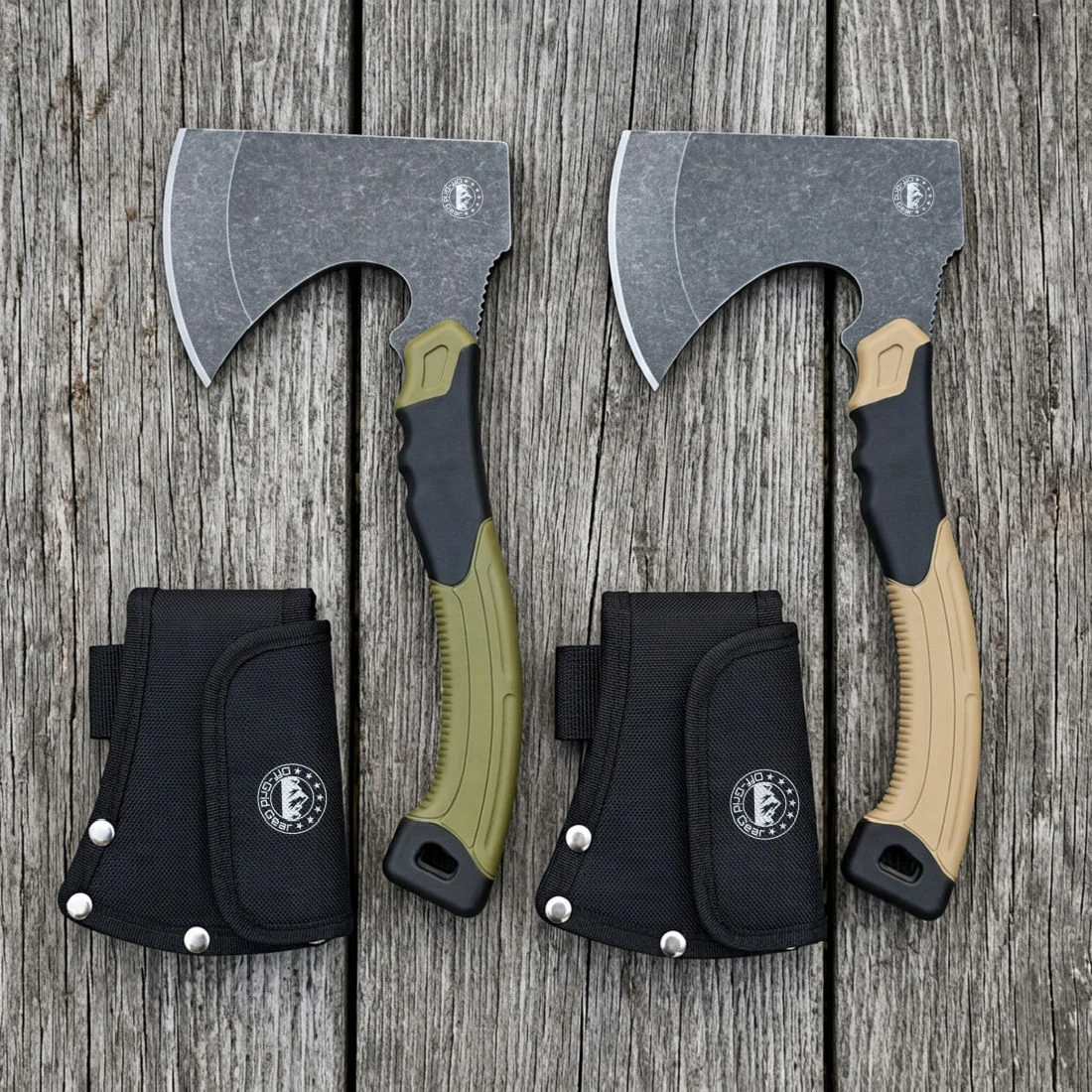 FieldGuard Scout compact camping hatchet with nylon sheath, lifestyle shot
