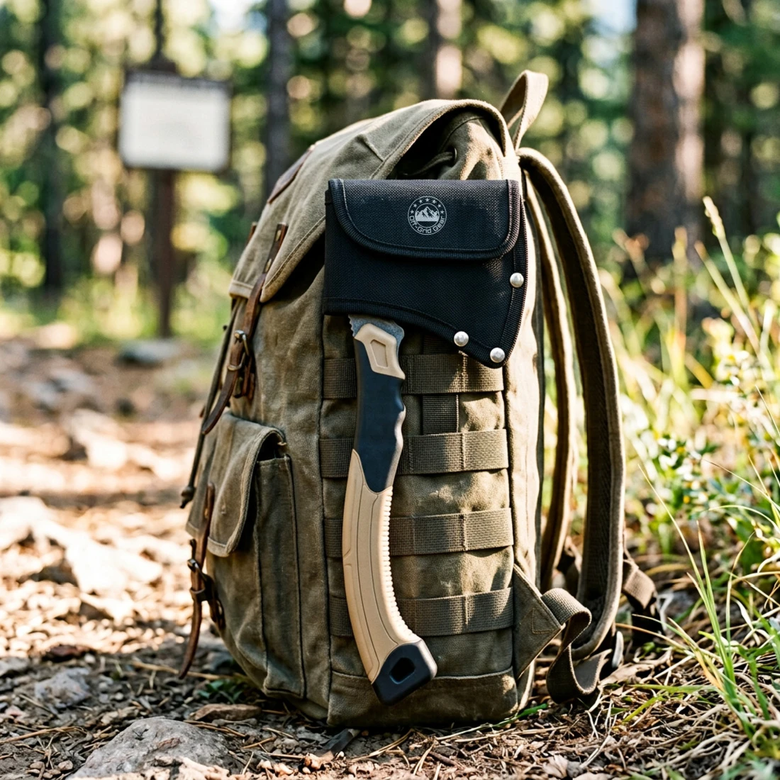 FieldGuard Scout compact hatchet in a vehicle or camp kit, lifestyle shot