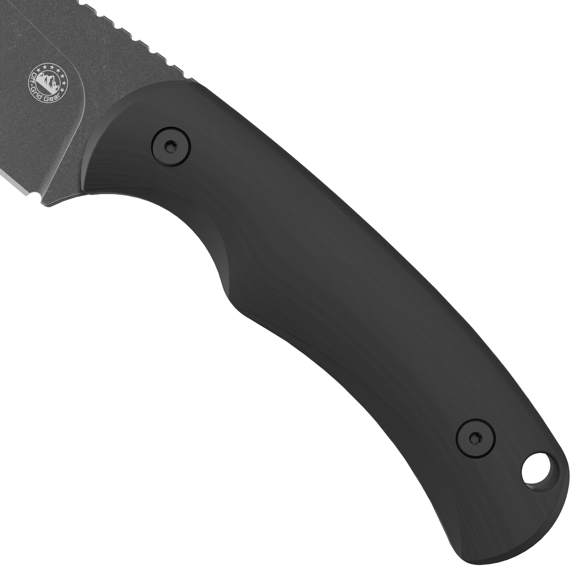 Isoline Nightfall contoured black G10 handle with lanyard hole, CAD render