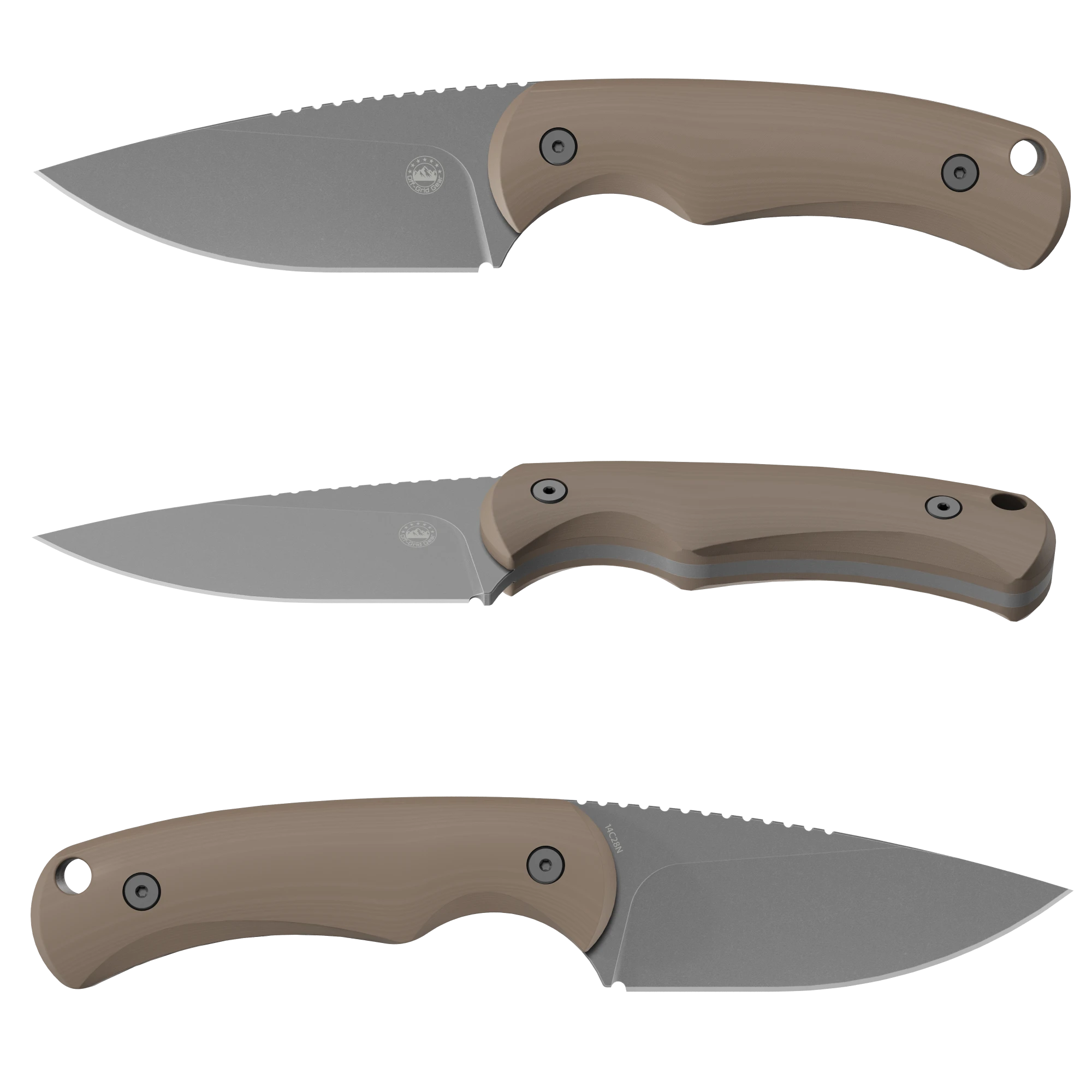 Isoline Desert Gray compact fixed blade full profile, CAD render