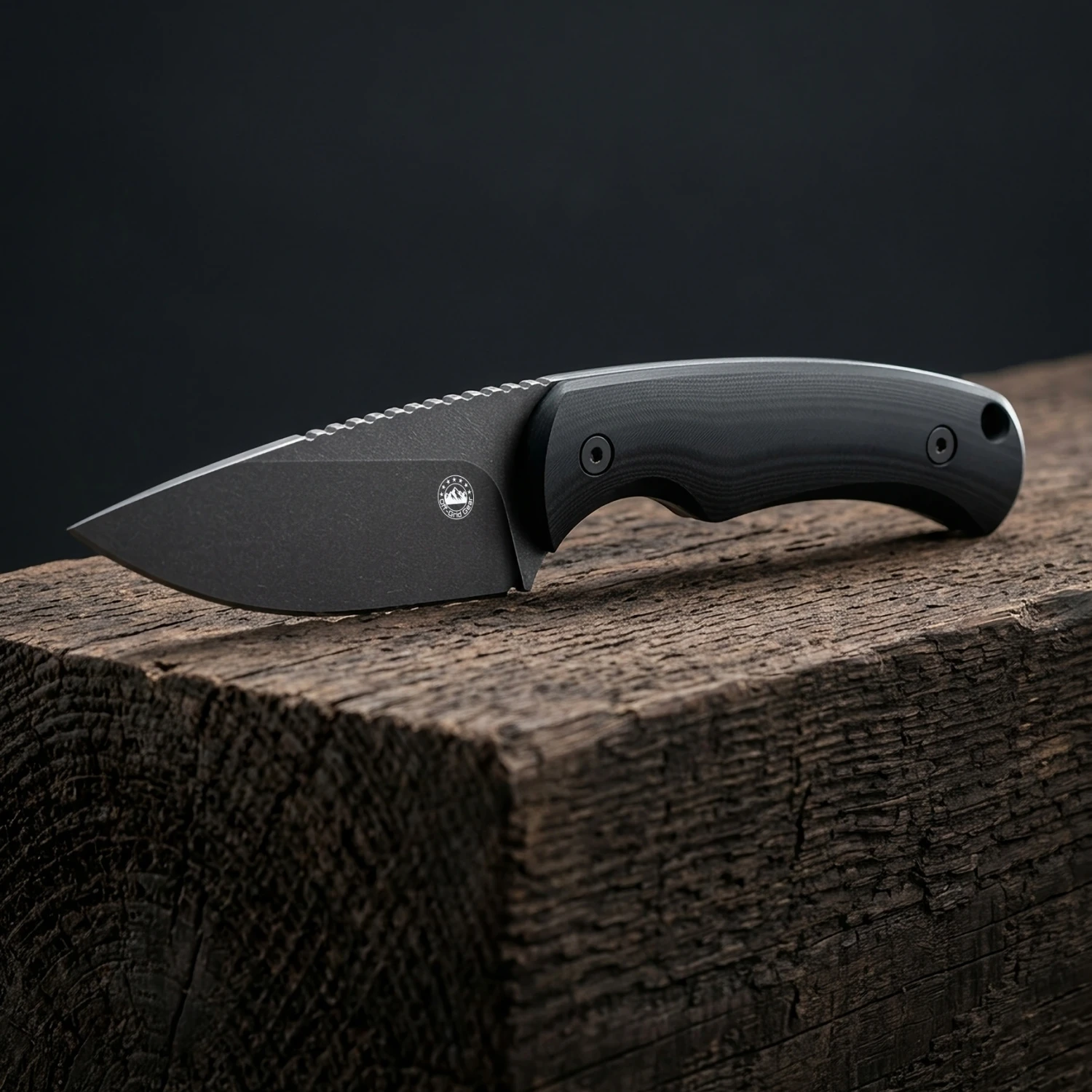 Isoline Nightfall black stonewashed modified drop point blade, lifestyle shot