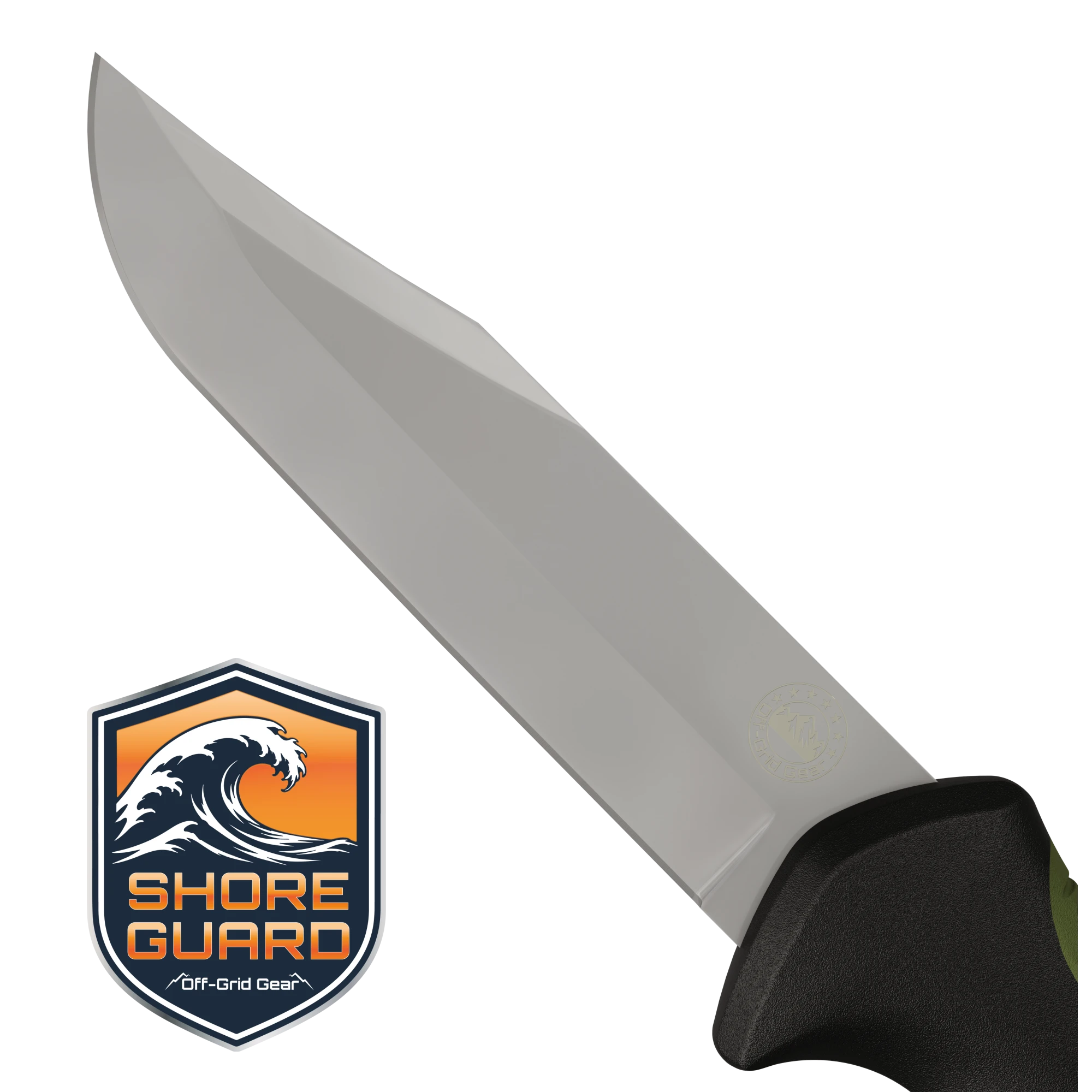 ShoreGuard OD Green Black plain edge blade in German 4116 stainless steel, CAD render