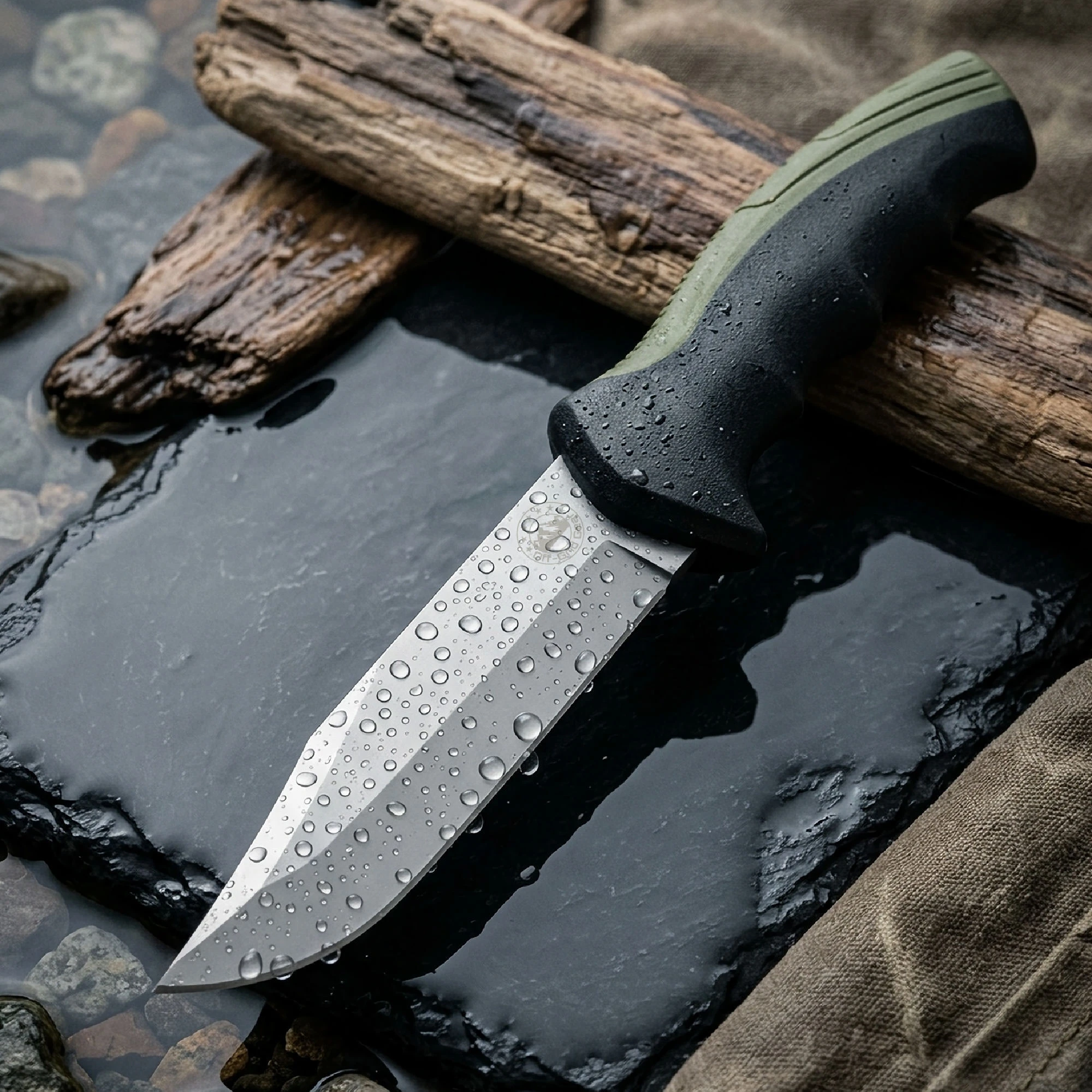 ShoreGuard OD Green Black handle in hand