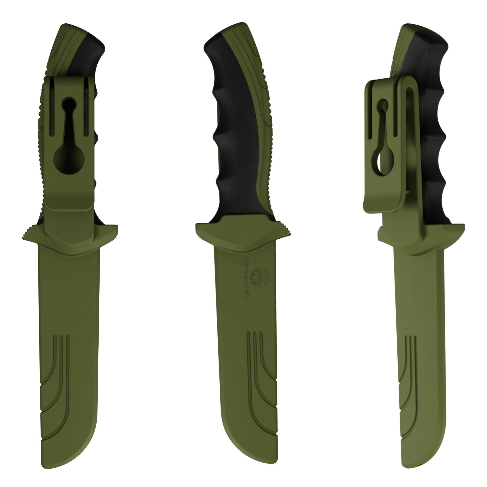 ShoreGuard OD Green molded sheath with integrated belt clip, CAD render