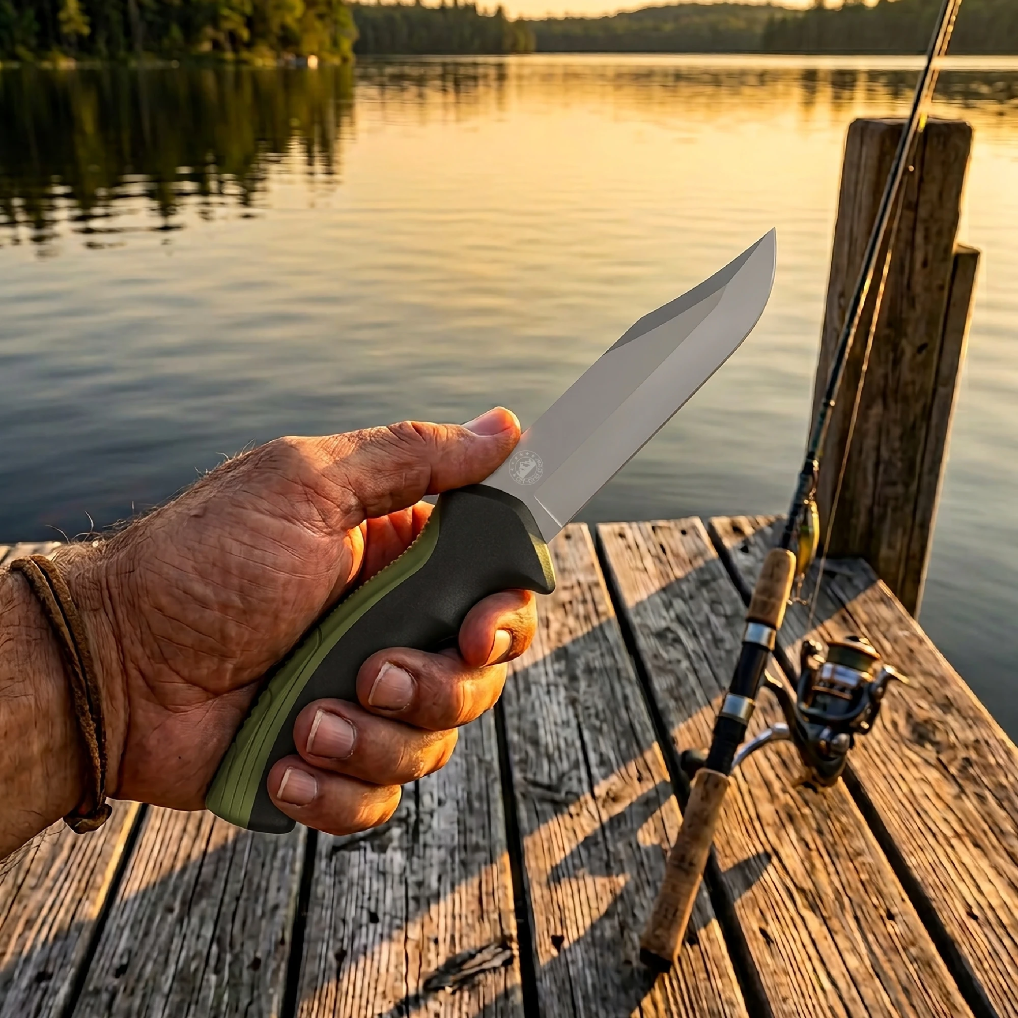 ShoreGuard OD Green Black fixed blade in use