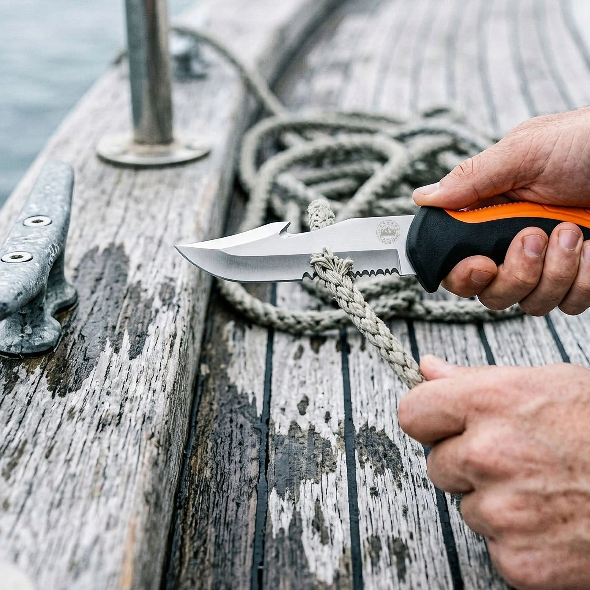 ShoreGuard Orange Black German 4116 stainless steel blade in use