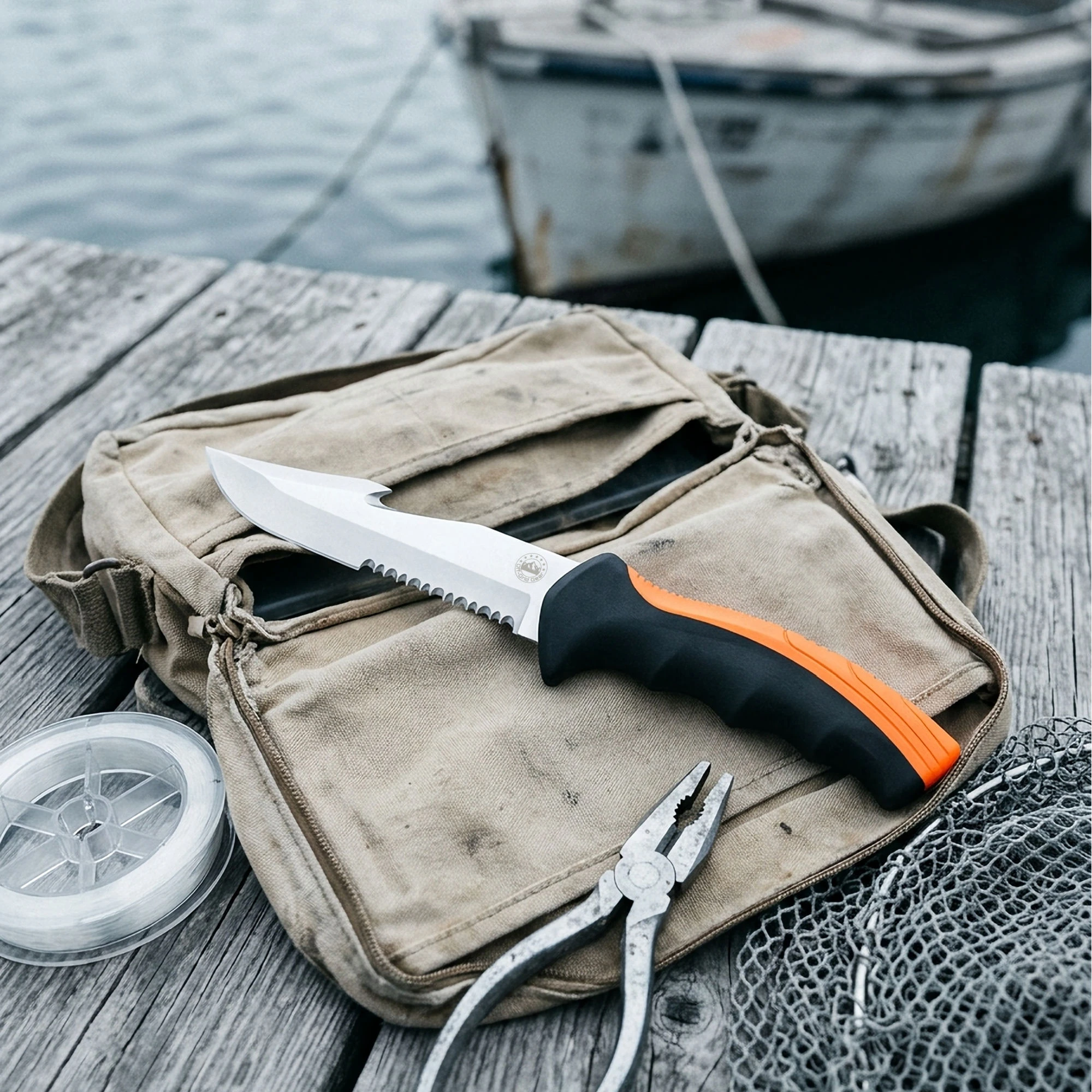 ShoreGuard Orange Black fixed blade for boating and fishing