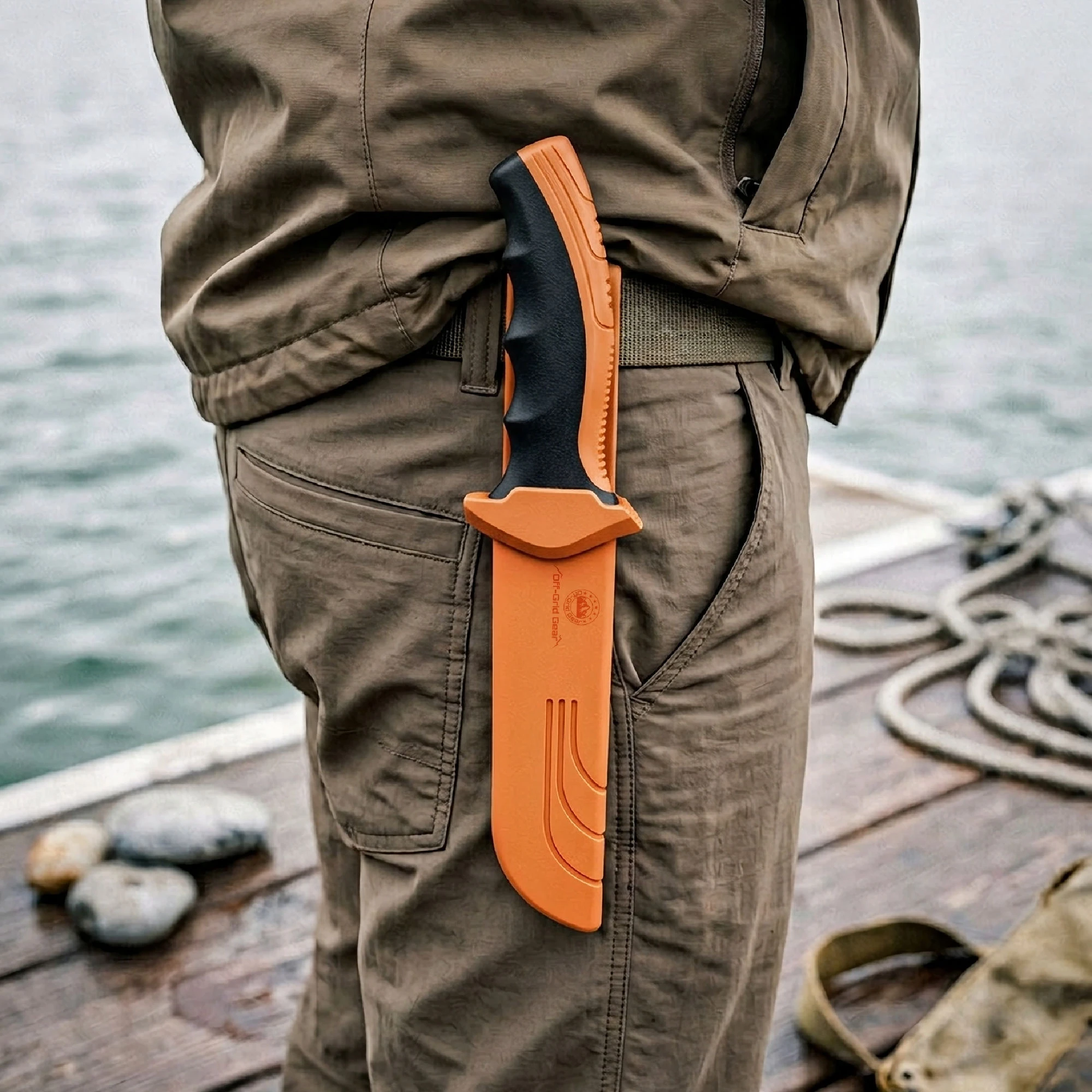 ShoreGuard orange molded sheath with integrated belt clip