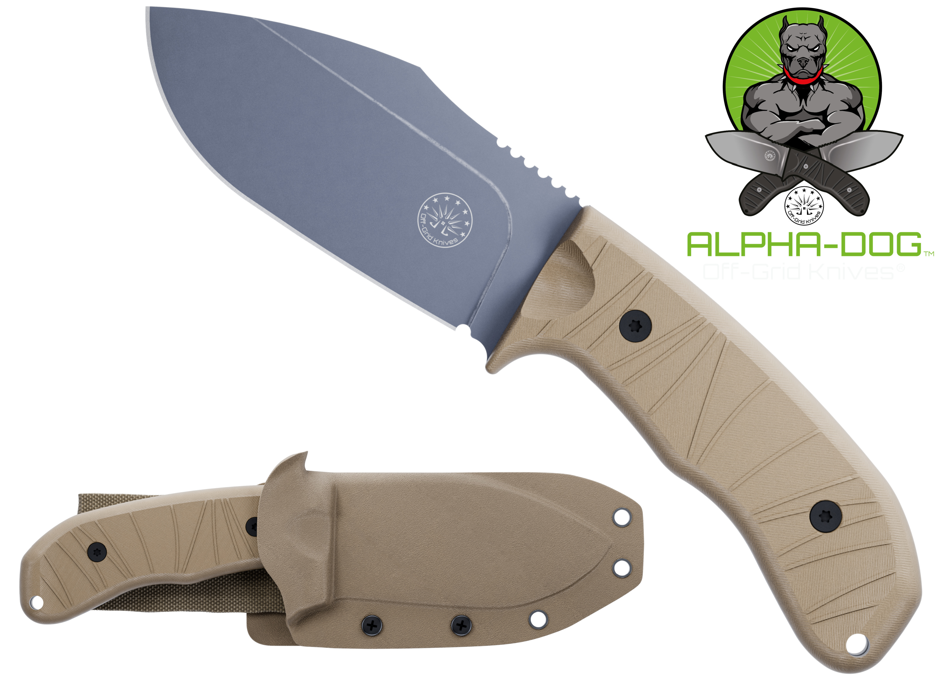 ALPHA-DOG - Coyote Tan + Graywash Knife | Off-Grid Knives