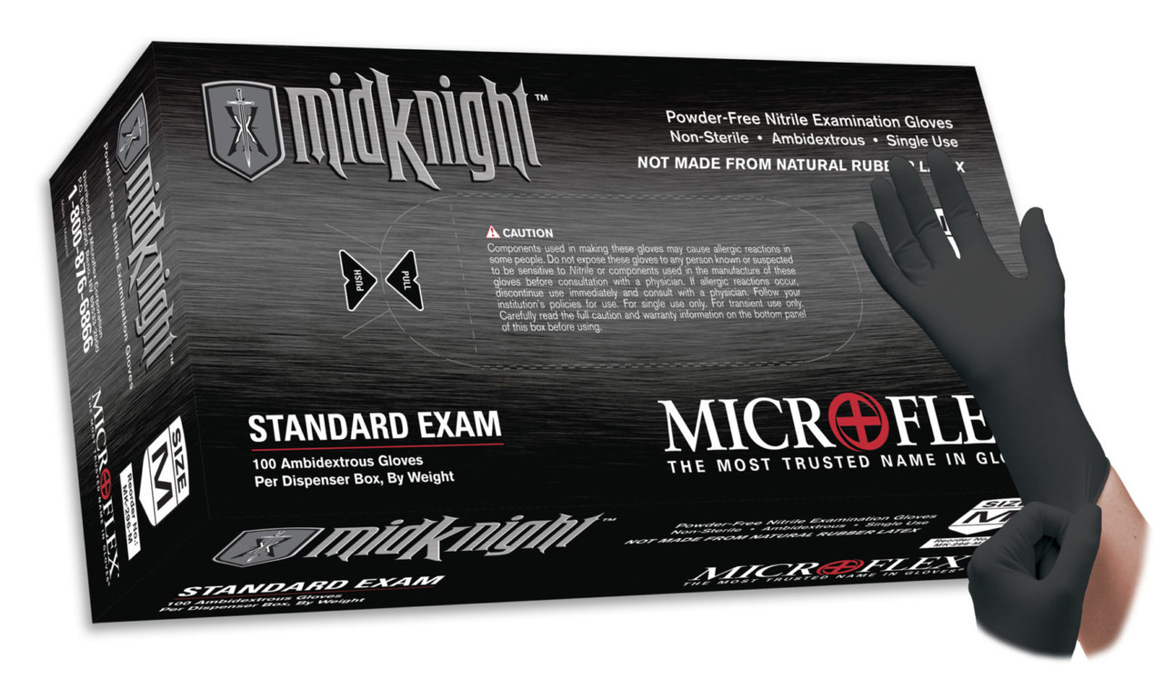 Microflex MidKnight MK-296 Distinctive Black Nitrile Exam Gloves