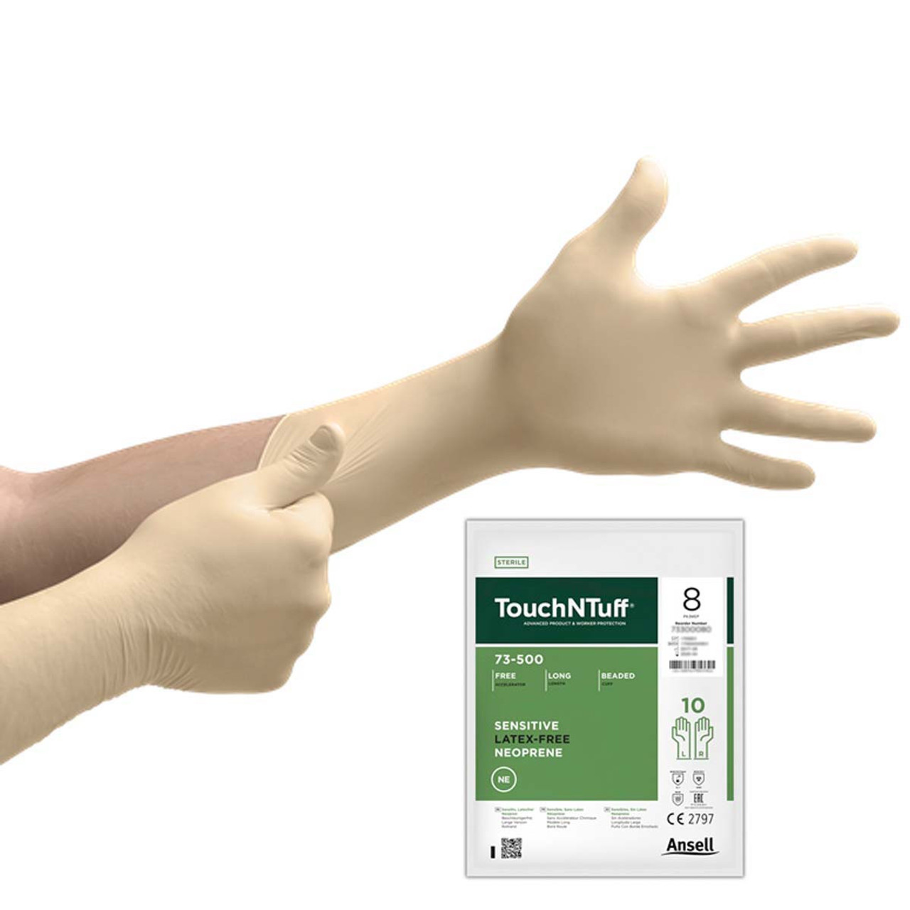 Ansell 73-500 Disposable Gloves, Neoprene, Powder Free, Cream, 200 Pk